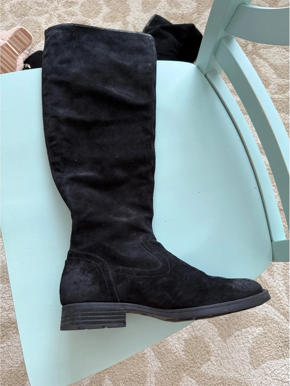 Born Black Suede Knee-High Boots with Back Zipper